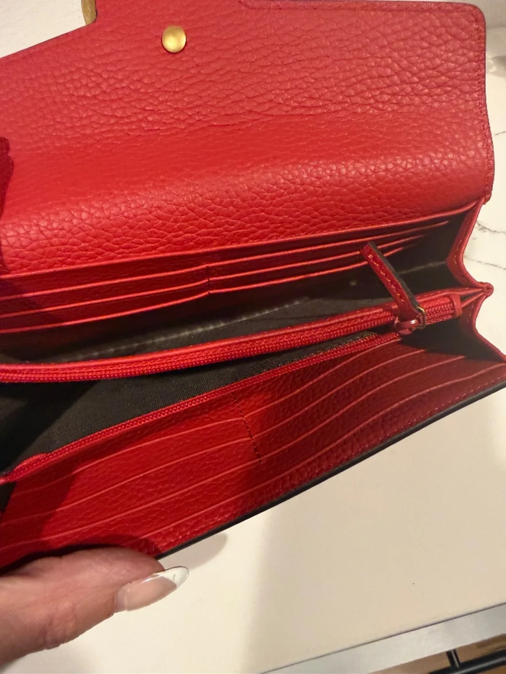 Marmont Continental Flap Wallet Red Pebbled Leather
